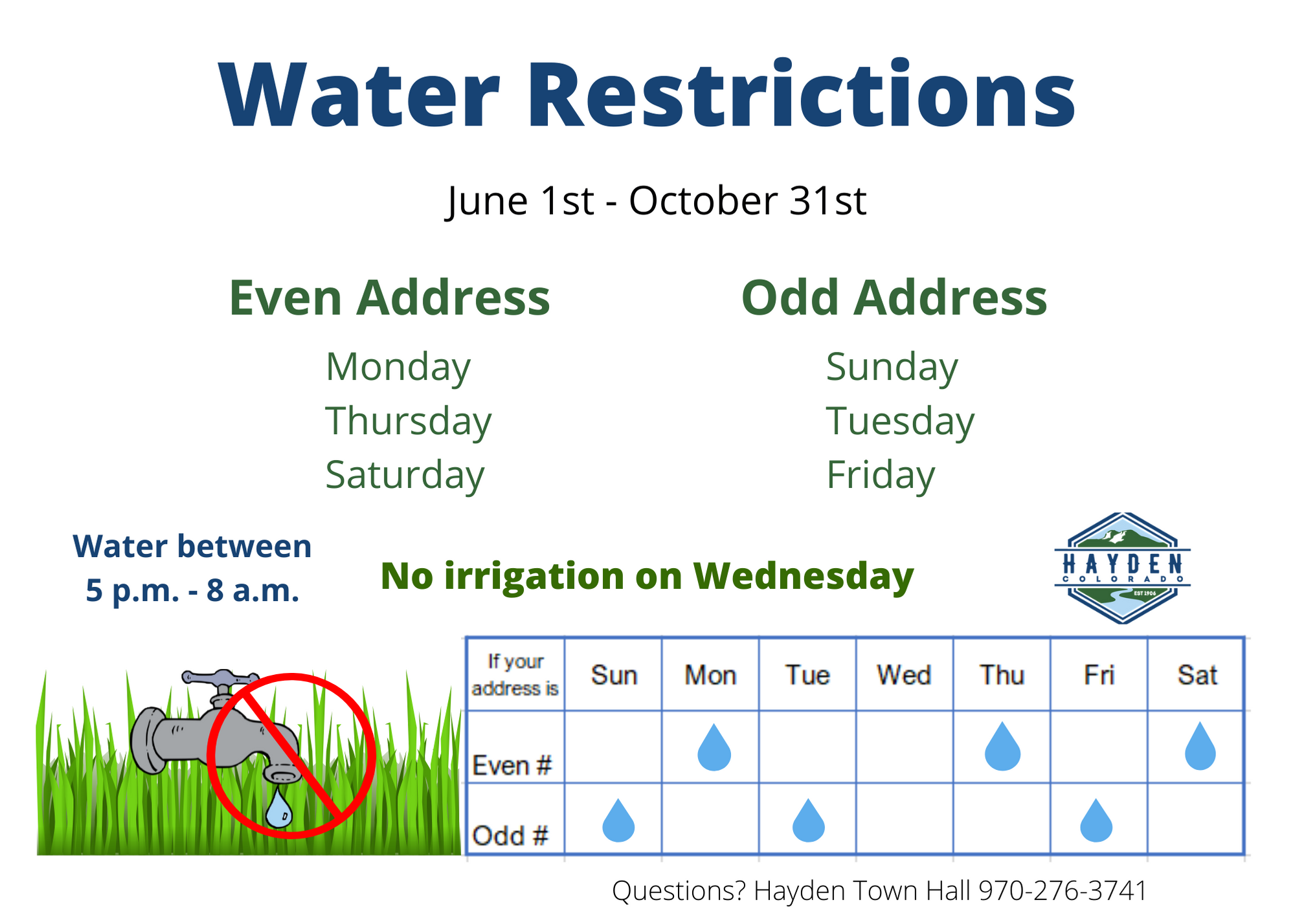 Water restrictions calendar.