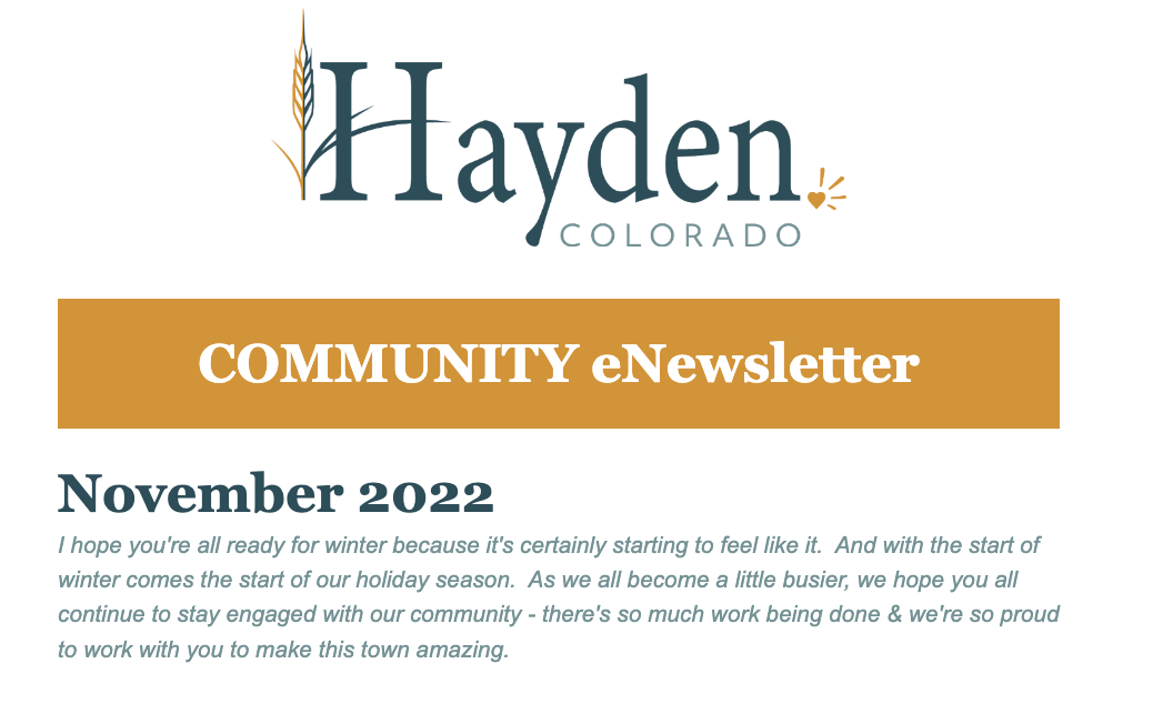 Hayden Colorado Community eNewsletter November 2022